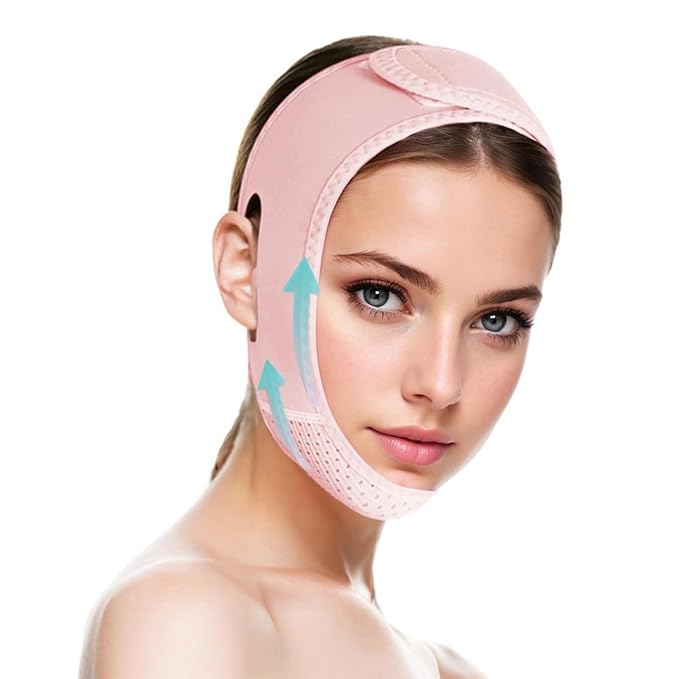 ROWMATE V Line Lifting Mask Chin strap for sleeping, V Line Lifting Mask for Women,Jaw Exerciser，Medium,LightPink