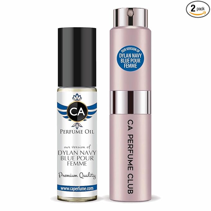 CA Perfume Duo Impression of Dylan Navy Blue Pour Femme For Women Perfume Layering Set Long Lasting Travel Size EDP + Body Oil Roll-On Bottle 0.27 Fl Oz+0.33 Fl Oz