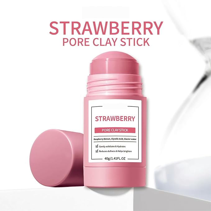 Clay Mask Stick, Deep pore Cleansing, Exfoliator Blackhead Remover Pore Cleanser Gentle Exfoliation Skin Brightening, Hydrating & Moisturizing Face Mud Mask for All Skin Types, Men & Women (Pink)