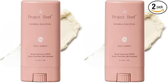 Project Reef SPF 50 Mineral Sunscreen Stick – Compact SPF Stick, Hawaii Reef Act 104 Compliant, Vegan, Ocean-Friendly, Water-Resistant, 0.5 oz (Pack of 2)