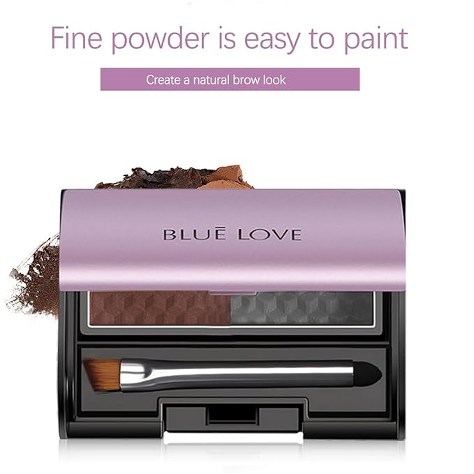BLUE LOVE 2 Color Eye Brow Powder Palette for Eyebrows Includes Applicator Brush, Waterproof Natural Eyebrow Easy Removal Eyebrow Shadow Makeup Kit (Light Brown & Light Gray)