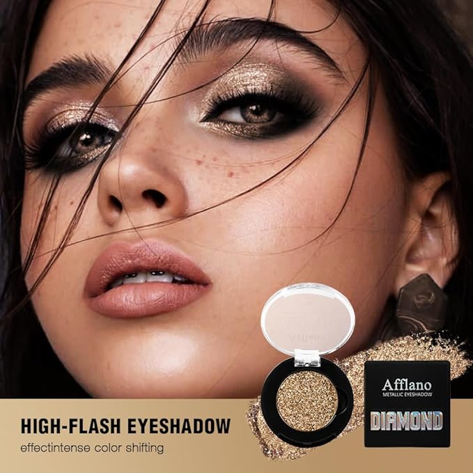 Afflano Bronze Glitter Eyeshadow Highly Pigmented, Intense Color Bling Nude Brown Eyeshadow Palette Single, Long Lasting, Blendable, Neutral Metallic Sparkle Glitter Eyes Look Daily Wear, 4H