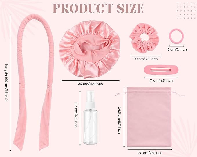 Velvet Heatless Hair Curler for Overnight Curls, No Heat Hair Curlers to Sleep in with Satin Bonnet and Clip Blowout Rods for Long Hair Curling Set - Pink