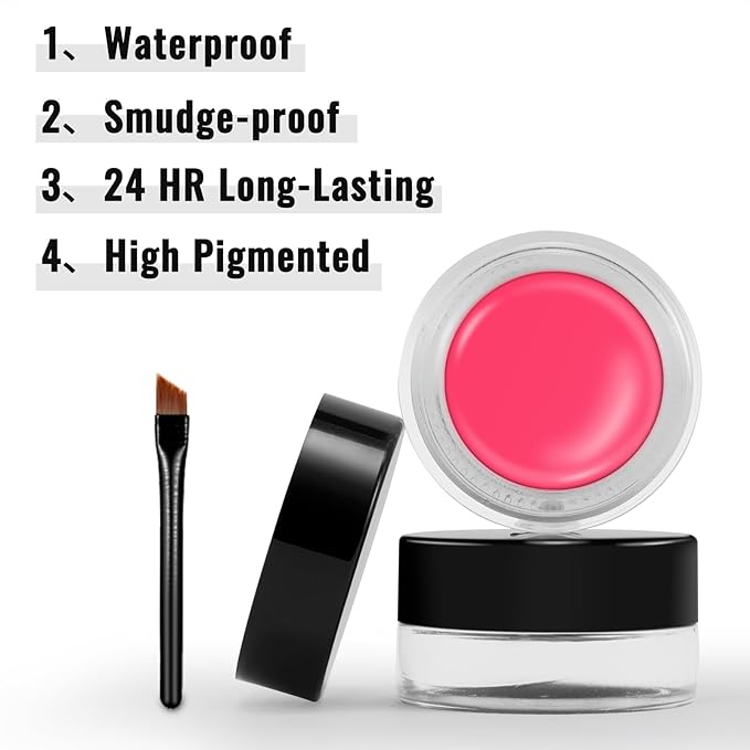 Erinde Coral Pink Gel Eyeliner, Waterproof Cream Eyeliner Gel Pot, High-Intensity Pigments Long Lasting Smudge Proof Eye Liner Eyebrow Makeup, Waterline Matte Eye Liner with 2PCS Brushes, B14