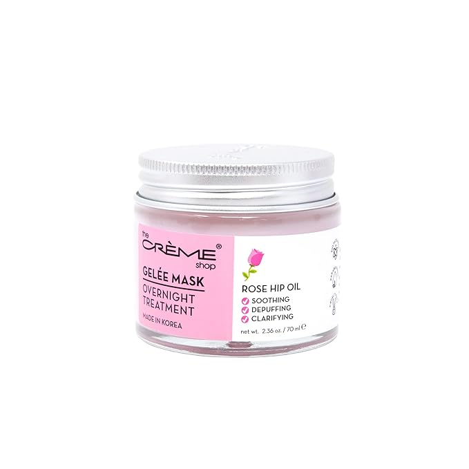 The Crème Shop Rose Hip Oil Gelée Overnight Face Mask, Korean Facial Mask, Sleeping Face Mask, Anti-Puffiness Facial Mask, Hydrating Face Mask - 2.36oz