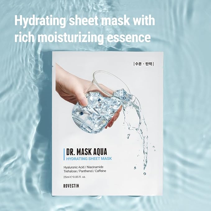 ROVECTIN Dr. Mask Aqua Hydrating Sheet Mask | Deep Moisturizing Face Mask for Dry & Dehydrated Skin – Hydrating, Plumping, Soothing & Skin Barrier Care