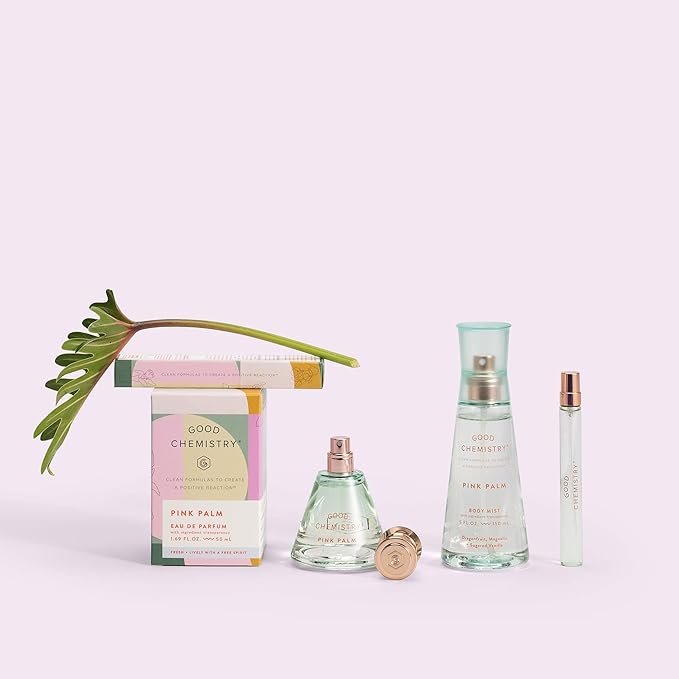 Good Chemistry Pink Palm Travel Spray 0.33 fl oz - Long-Lasting On-the-Go Perfume with Dragon Fruit, Magnolia, & Sugared Vanilla - Fresh, Clean & Vegan