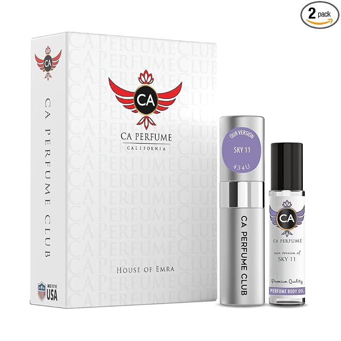 CA Perfume Duo Impression of Sky 11 For Women And Men Perfume Layering Set Long Lasting Travel Size EDP + Body Oil Roll-On Bottle 0.27 Fl Oz+0.33 Fl Oz