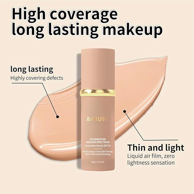 4 in 1 Color Changing Foundation - Medium Spectrum, Evening Skin Tone, Long-Lasting & Waterproof, Hydrating Concealer with Medium to Full Coverage, Lightweight Flawless Finish Makeup 1.4 Fl.Oz.