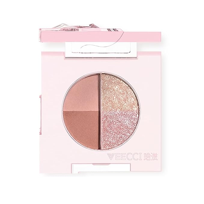 Mini Eyeshadow Palette, Matte & Shimmer Quad for Women, Travel-Friendly, Cream Stick, Smokey Nude, Glitter, Primer Powder Set (Cinnamon Lychee)