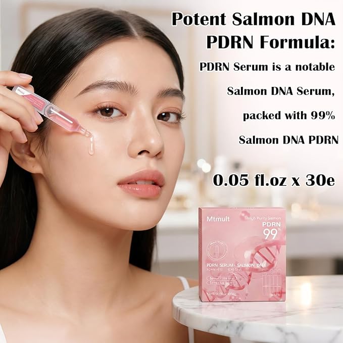 Mtmult Salmon DNA PDRN Serum - PDRN Salmon DNA Anti-Aging Ampoule with 99% Salmon DNA PDRN, Collagen & Hyaluronic Acid, 0.05 fl.oz x 30e, Firming & Moisturizing - Fuses Salmon DNA Power