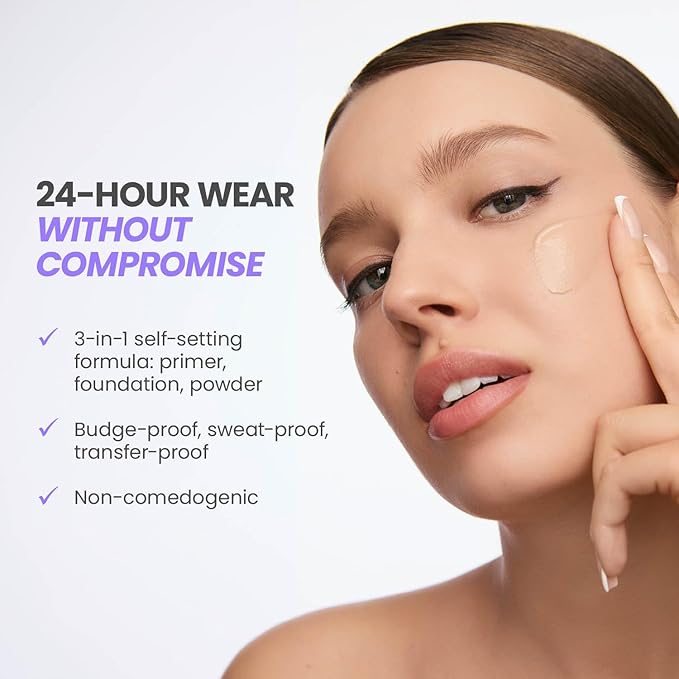 Wonderskin Hyper Bond All-Day Stay Serum Foundation – Waterproof, Transfer-Proof, 24HR Longwear Face Makeup with Niacinamide & Hyaluronic Acid – Lightweight, Natural Finish (Afterglow)