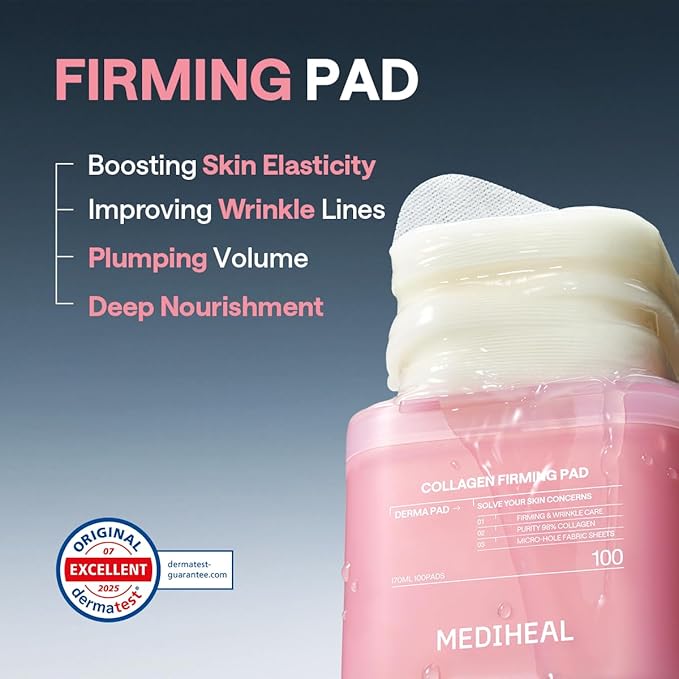 MEDIHEAL Toner Pads 100 Count - Skin Firming Pad - Contains Retinol & Peptides for Firming Care - Helps Restore Skin Elasticity - Korean Skin Care