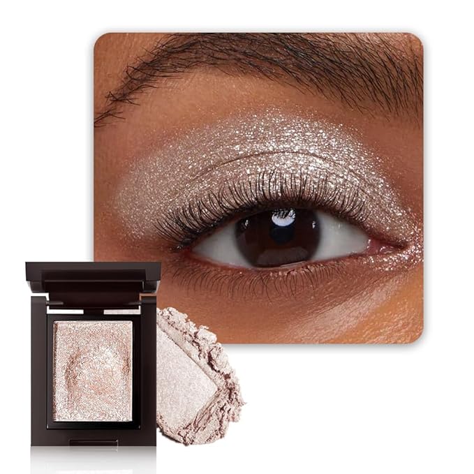 WanTuoluo Sparkly Eyeshadow Palette for Women, Single Monochrome Eye Shadow Makeup, Shiny Pressed Cream Powder, Blendable Natural sombras para ojos, Holographic,Vegan,Travel (06-Glitter-Rose Glod)