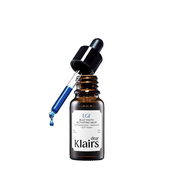 DearKlairs Korean EGF Serum – Blue Youth Activating Drop with EGF Peptides and Guaiazulene, Repairing Serum for Redness and Blemish-prone Skin, Visibly Fades Post-Blemish Marks, 0.33 Fl Oz