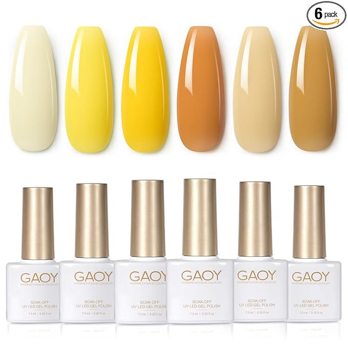 GAOY Pastel Yellow Spring Gel Nail Polish Set, 6 Colors Orange Soak Off UV Light Cure Gel Polish Kit for Salon and Nail Art DIY at Home