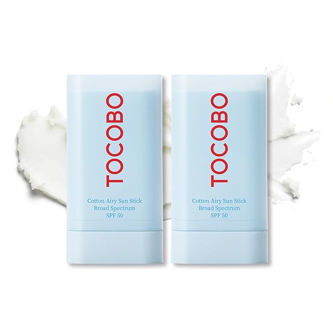 TOCOBO Cotton Airy Sun Stick SPF 50 Broad Spectrum Korean Matte Sunscreen Stick for Face - Travel Size Sebum Control Sunblock -Vegan, Lightweight, 0.67 oz (2pcs, 0.5 Fl Oz (Pack of 2), 2pcs)