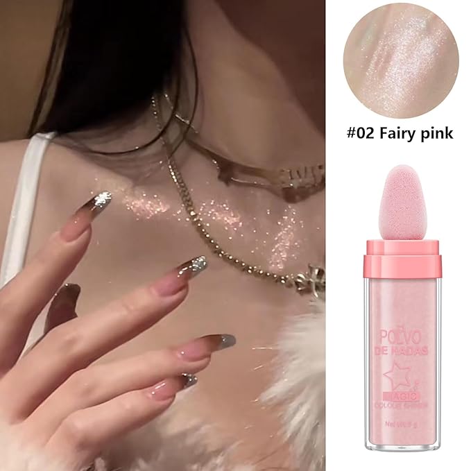 URQT 3 Color Polvo De Hadas Fairy Dust Highlight Patting Powder - Full Body Contouring and Clavicle Pearlescent Patting Powder for Face and Eye, Halloween Sparkling Body Glitter Powder (Trio)