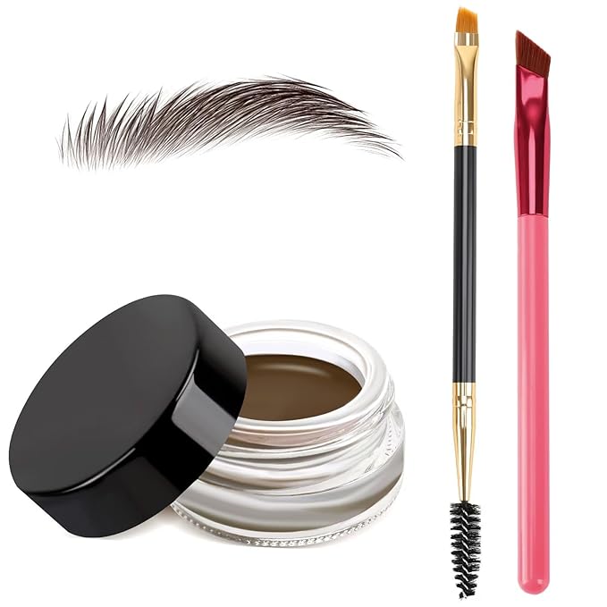 3 IN 1 Eyebrow Gel Kit With 2 Eyebrow Brushs,【High Pigment】,【Waterproof】,【Long Wearing】, Eyebrow Pomade For All Skin Tones, #06 medium-brown