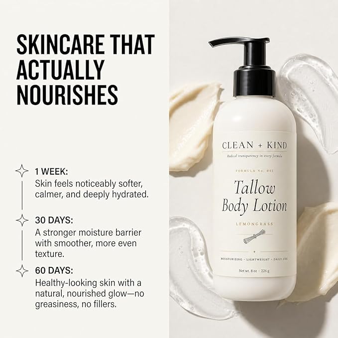 Lemongrass Whipped Tallow Body Lotion — Hydrating Non-Toxic Natural Body Moisturizer & Cream, Grass-Fed Beef, Organic Shea, Jojoba, Coconut MCT & Aloe for Dry Sensitive Skin (8 oz)