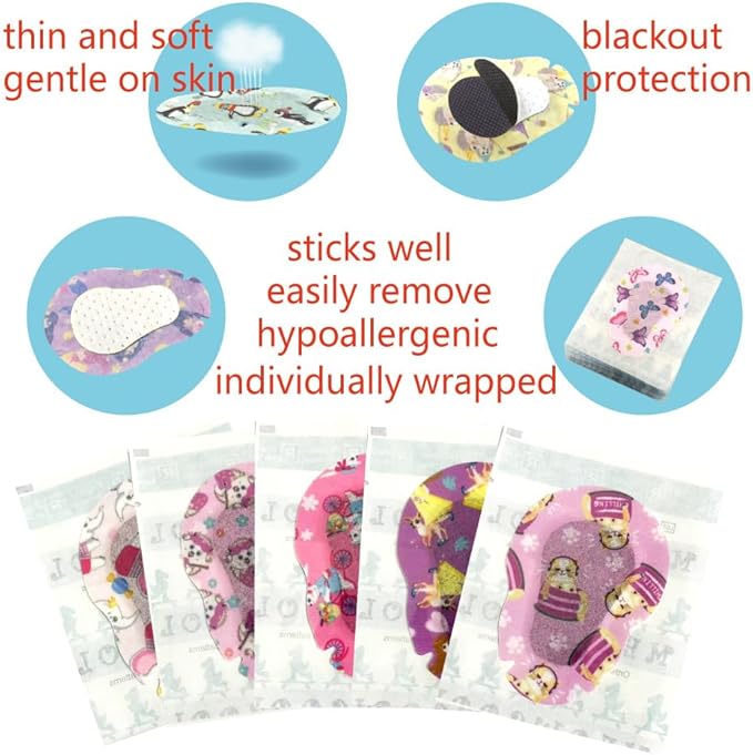 Adhesive Eye Patches for Kids with Lazy Eye, 30+3 Bonus Patches, Adhesive Bandages for Amblyopia 5 Fun Girls Designs (Regular Size)