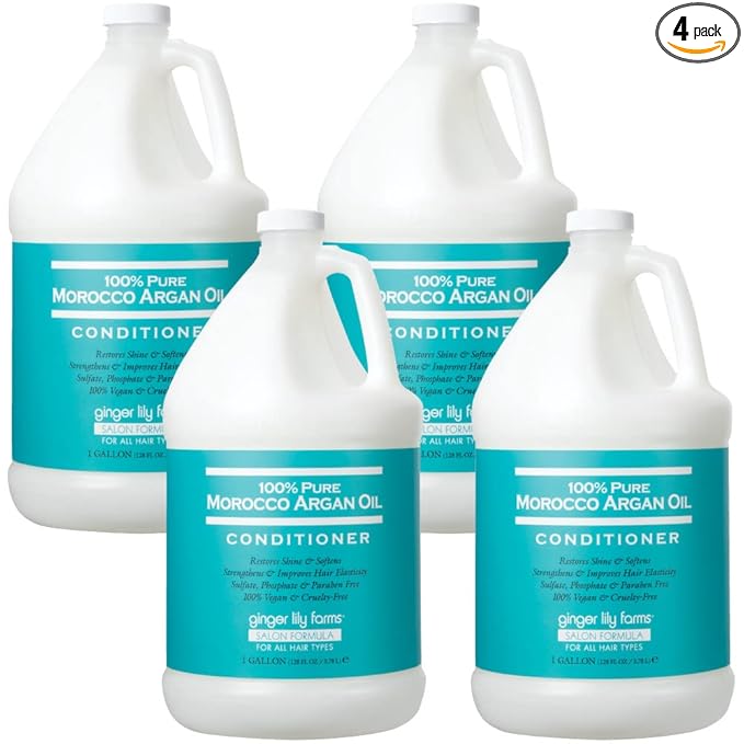 Ginger Lily Farms Salon Formula 100% Pure Morocco Argan Oil Conditioner for All Hair Types, 100% Vegan & Cruelty-Free, 128 Fl Oz (Pack of 4)