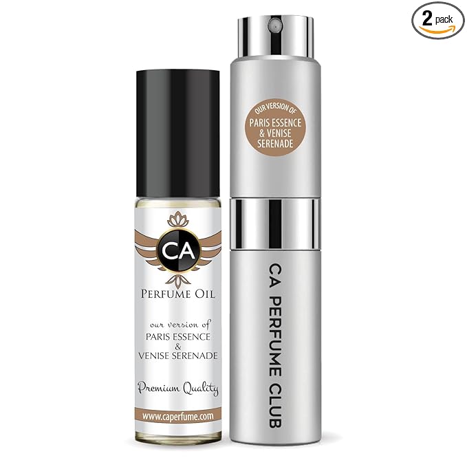 CA Perfume Duo Impression of Paris Essence & Venise Serenade For Women And Men Perfume Layering Set Long Lasting Travel Size EDP + Body Oil Roll-On Bottle 0.27 Fl Oz+0.33 Fl Oz