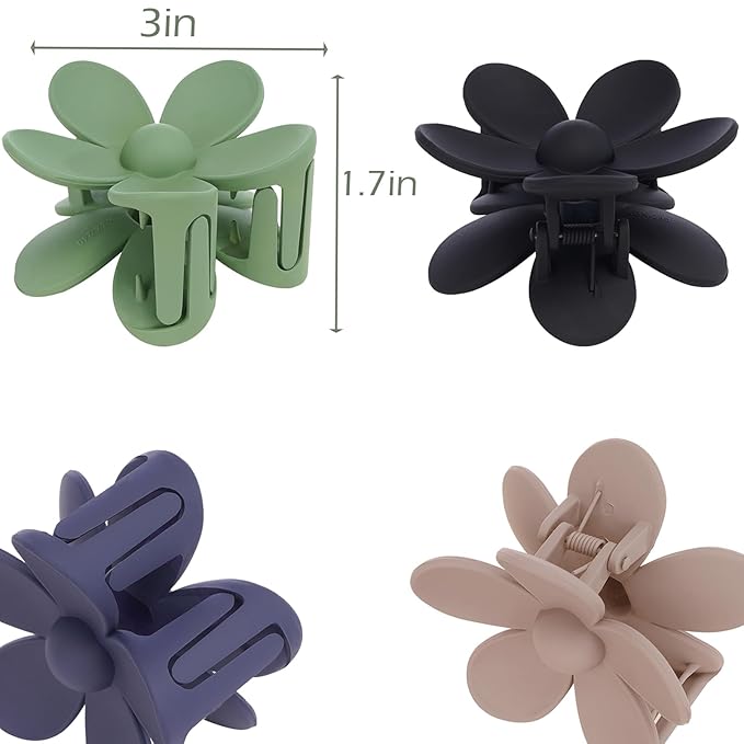Flower Hair Clips 6 PCS for Women, Flower Claw Clips Matte Large Claw Clips Strong Hold Jaw Clamps Hair Accessories for Thick Hair 6 Colors