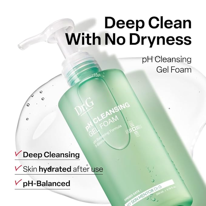 Dr.G pH Cleansing Gel Foam - Everyday Gentle Face Cleanser for All Skin Types - pH-Balanced - Hydrating - Deep Pore Cleansing - Safe for Daily Use on Sensitive Skin - Korean Skincare - 6.76 fl oz