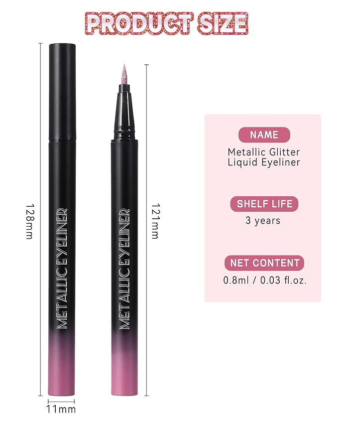 Silver Diamond Glitter Liquid Eyeliner Pen, Shimmer Eye Liner Waterproof Long-Stay, Metallic Satin Finish Colored Eyeliner, Ultra-Fine Tip Smudge-Proof, High Pigmented Eye Brightener Pen for Stage-04