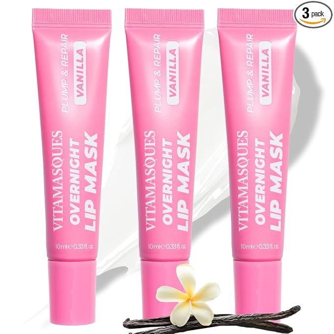 Vitamasques Overnight Lip Mask - Hydrating Vanilla Lip Balm Moisturizer with Vitamins & Natural Oil Hydrates, Nourishes & Plumps Lips Area - Korean Skin Care Lip Care Products (Pack of 3)