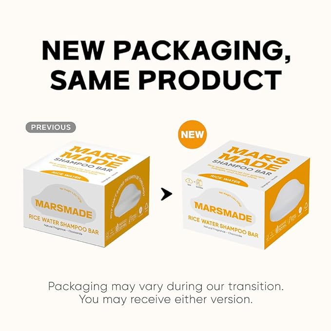 MARS MADE Rice Water Shampoo Bar 2.0 - Hydrating & Moisturizing Natural Hair Soap for Strengthening & Scalp Nourishment - Solid Bar for All Hair Types (120g, 4.23oz)