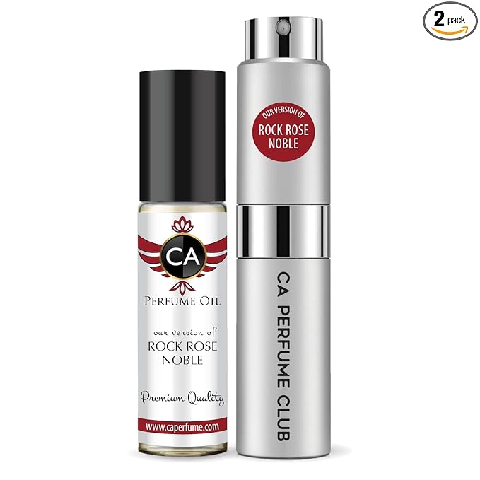CA Perfume Duo Impression of Rock Rose Noble For Men Perfume Layering Set Mens Cologne Long Lasting Travel Size EDP + Body Oil Roll-On Bottle 0.27 Fl Oz+0.33 Fl Oz