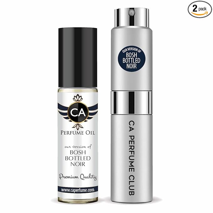 CA Perfume Duo Impression of Bosh Bottled Noir For Men Perfume Layering Set Mens Cologne Long Lasting Travel Size EDP + Body Oil Roll-On Bottle 0.27 Fl Oz+0.33 Fl Oz