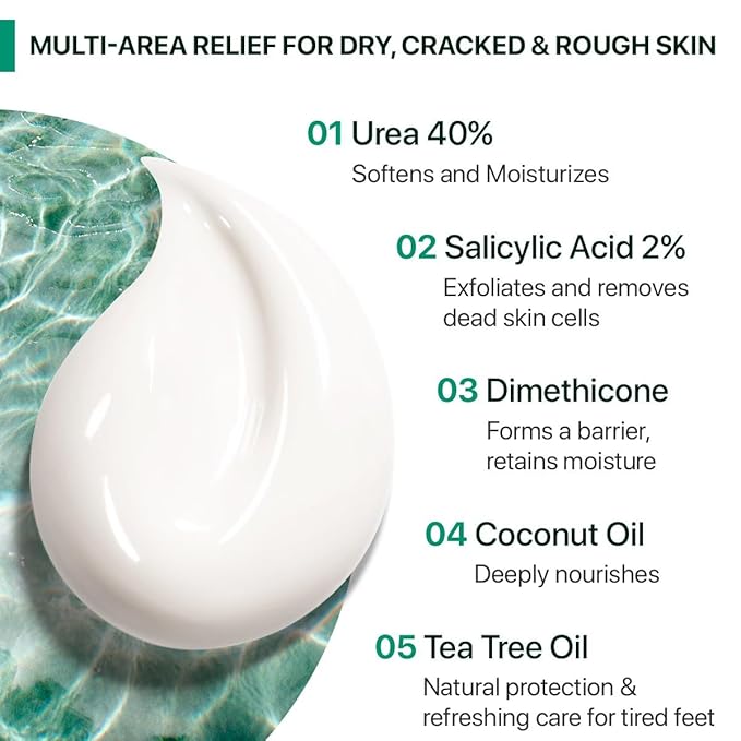 Urea Cream 40 Percent with Salicylic Acid 2% - Maximum Strength Callus Softener - Advanced Hand & Foot Moisturizer for Dry Cracked Heels, Knees, Elbows, Corns & Thick Skin