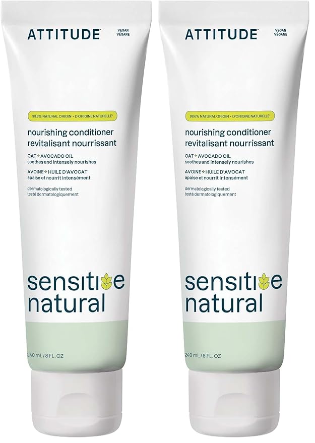 ATTITUDE Hair Conditioner, 8 Fl Oz, Pack of 2, Plant and Mineral-Based | Avocado Oil | For Sensitive Skin | Nourishing | Vegan