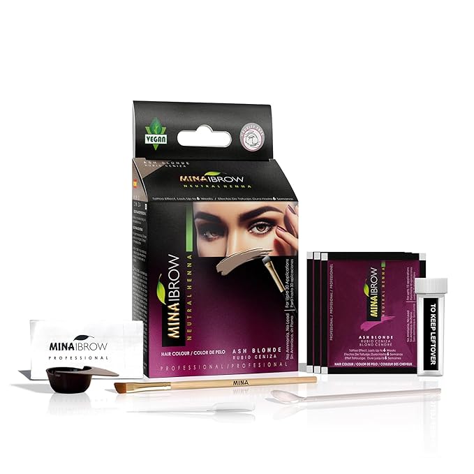 MINA ibrow Henna Hair Color Professional Tint Kit With Brush Combo Pack | No Ammonia | Vegan & Cruelty Free | Upto 30 Applications (Ash Blond)