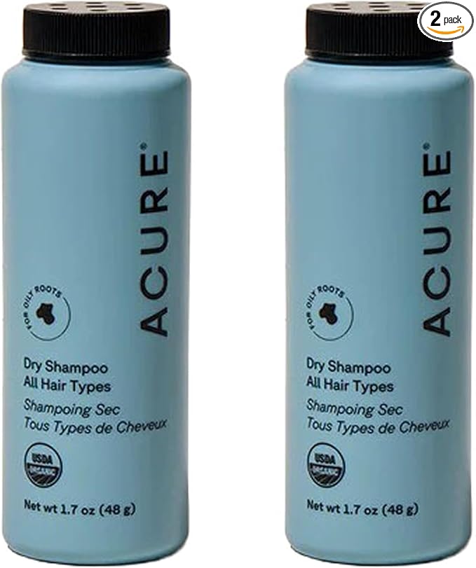 Acure Dry Shampoo - Mini Powder Dry Shampoo for Women with Blonde & Dark Hair, Care to Refresh Treated Color Tinted Hair with Rosemary & Peppermint, Non Aerosol, Vegan - 1.7 oz Travel Size (2 Pack)