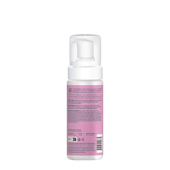 ATTITUDE Micellar Foaming Facial Cleanser, EWG Verified, Dermatologically Tested, Plant and Mineral-Based, Vegan, White Tea Leaves, 5 Fl Oz