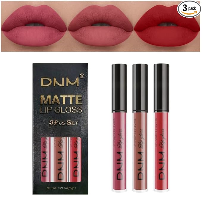 evpct 3Pcs Mauve Neutral Light Rosey Nude Blue Red Matte Liquid Lipstick Lip Stain Sets for Women Long Lasting 24 Hours Lipstick Light Skin labiales matte larga duracion 24 matenhoras originales