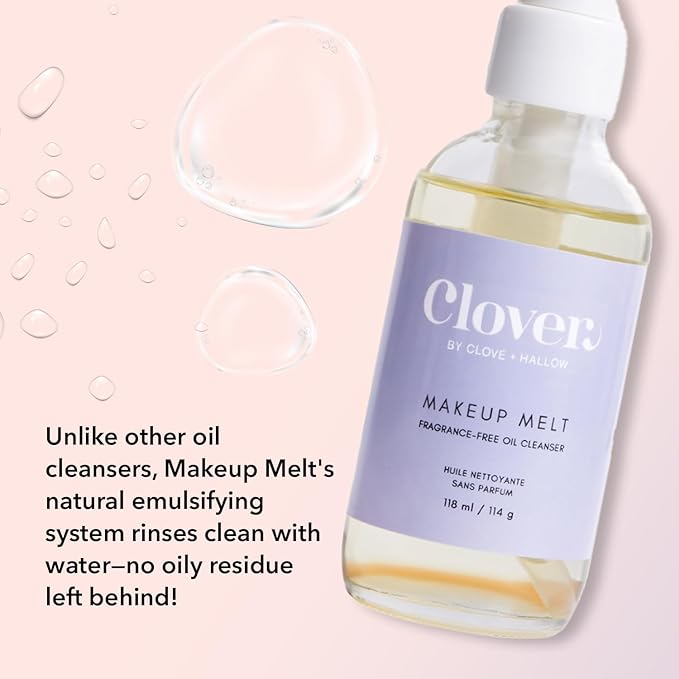 Clover Makeup Melt Milky Cleansing Oil | Gentle Makeup Removal, Skin-Friendly Formula and Residue-Free Rinse | Cruelty-Free & Vegan Face Oil - 4 oz (118 ml)