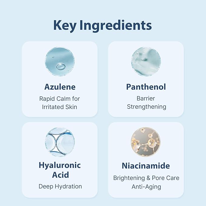 Azulene Mask Pack with Blue Chamomile (10 Sheets) - Instant Skin Soothing & Cooling Relief for Irritated Skin, Intensive Moisture Barrier Care, Authentic Korean Skincare Face Sheet Mask