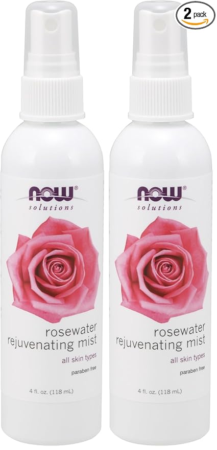 NOW Solutions Rosewater Rejuvenating Mist, Hydration and Rejuvenation Spray for All Skin and Hair Types, 4-Ounce (Pack of 2)