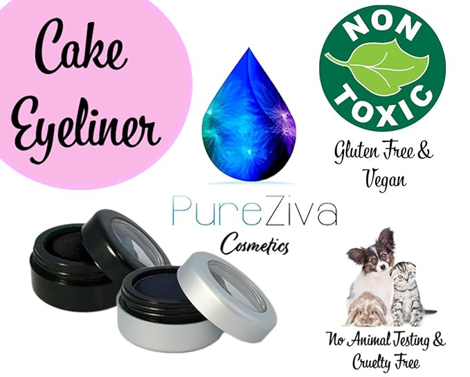 Pure Ziva Matte Violet Eggplant Satin Lavender Deep Purple Cake Eyeliner & Pressed Eyeshadow, Water Activated Powder; Gluten & Cruelty Free