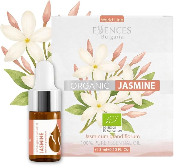 Essences Bulgaria Jasmine Essential Oil 3ml (0.1 Fl Oz) | Jasminum grandiflorum | 100% Pure, Natural, Undiluted | Aromatherapy, Cosmetics | Vegan, Non-GMO, Cruelty-Free