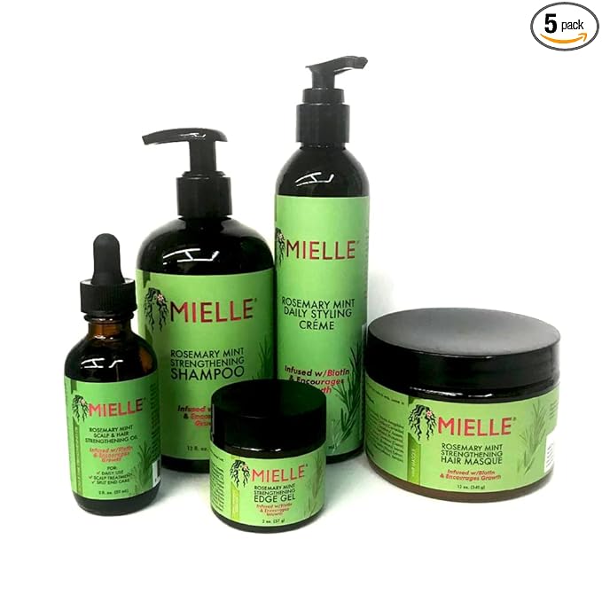 MIELLE Rosemary Mint Organics Infused with Biotin and Encourages Growth Hair Products for Stronger and Healthier Hair and Styling Bundle Set 5 PCS