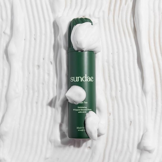 sundae Exfoliating Whipped Shower Foam Green Tea Foaming Body Wash with Glycolic Acid AHA for All Skin Types 8.9 fl oz, 265ml