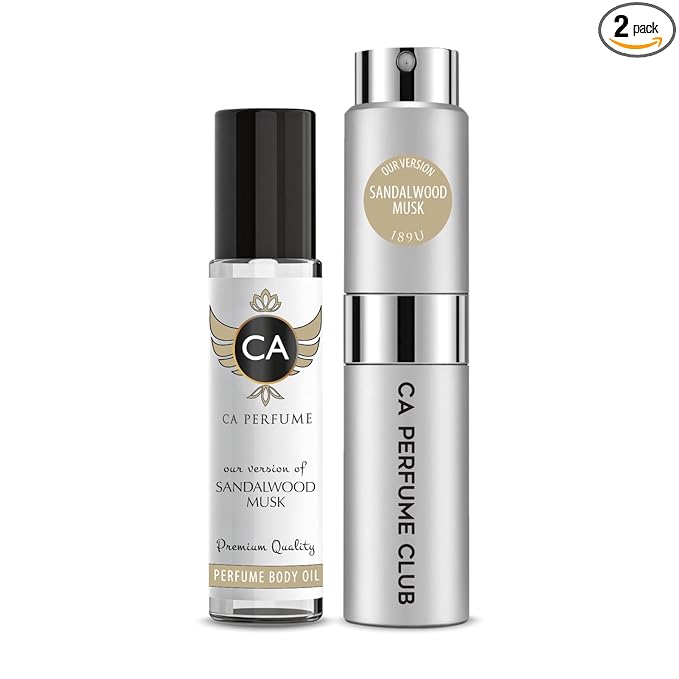 CA Perfume Duo Impression of Sandalwood Musk For Women And Men Perfume Layering Set Long Lasting Travel Size EDP + Body Oil Roll-On Bottle 0.27 Fl Oz+0.33 Fl Oz
