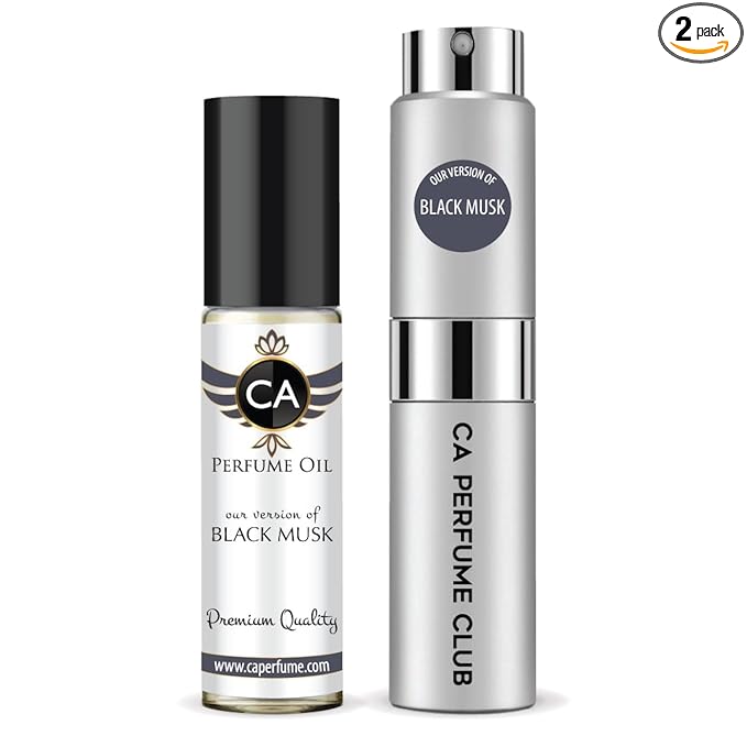 CA Perfume Duo Impression of Black Musk For Women And Men Perfume Layering Set Long Lasting Travel Size EDP + Body Oil Roll-On Bottle 0.27 Fl Oz+0.33 Fl Oz