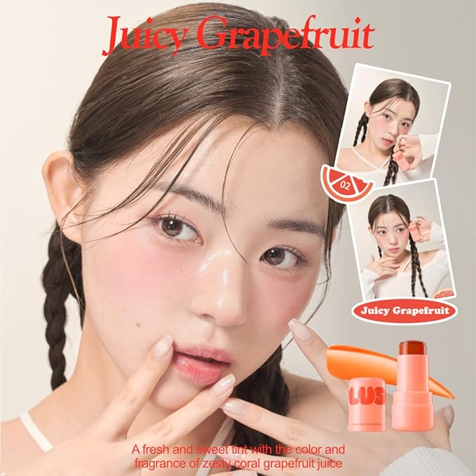 Elensilia Plush Water Jelly Lip & Cheek Tint – 10g (0.35oz) | Lightweight & Buildable Tint for a Natural, Fresh Glow (Juicy Grapefruit)